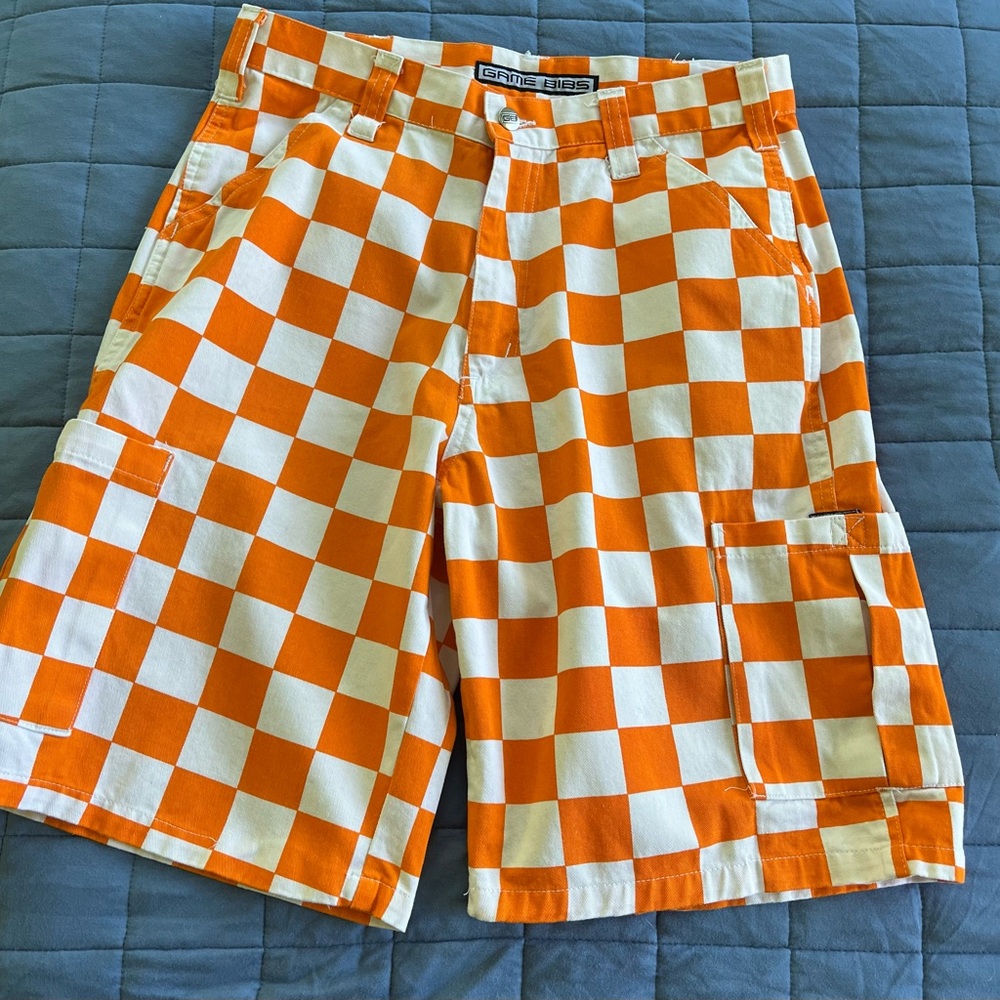 VOLS University of Tennessee Orange & White Game Bibs Checkerboard Shorts Sz 32